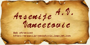 Arsenije Vančetović vizit kartica
